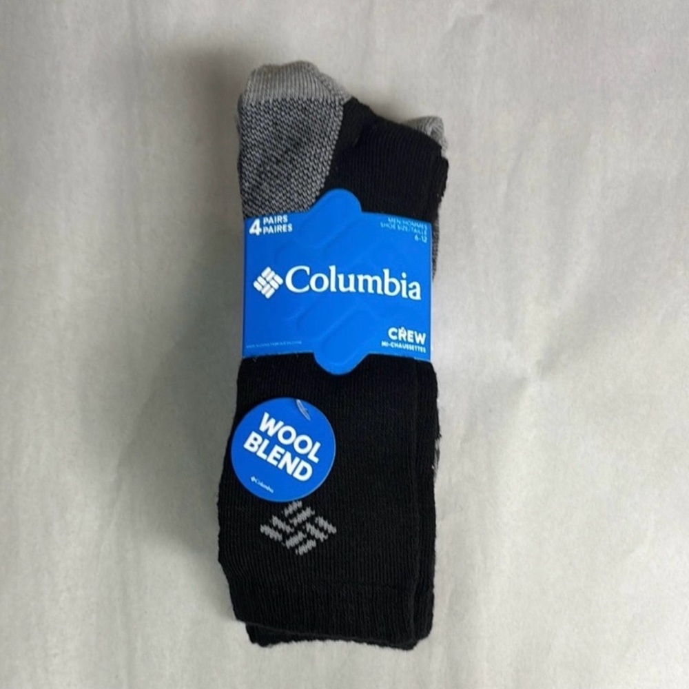 New Columbia Socks Men’s 4 Pair Black & Gray Wool Blend Crew Sock Casual Outdoor